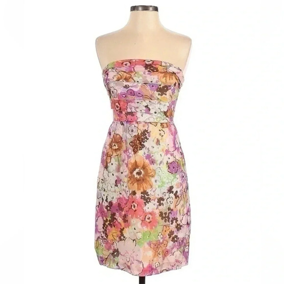 J. Crew Silk Blend Watercolor Pastel Strapless Floral Cocktail Dress Size 0 - Picture 1 of 2